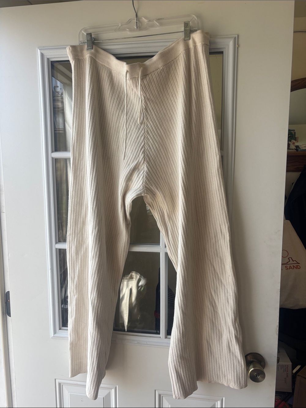 PINK Victoria's Secret Ribbed Cream Track Joggers
